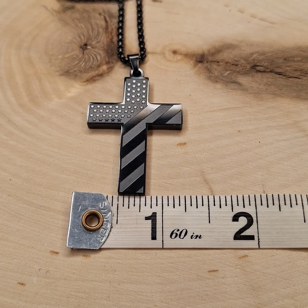 Stars & Stripes American Flag Stainless Steel Men's Pendant Necklace